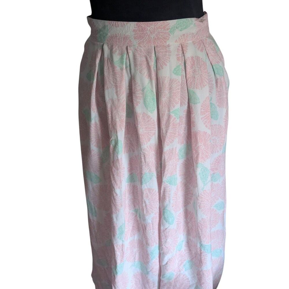 Vintage Worthington Pink Lemonade Floral Pleated Midi Skirt Size 16 High Waist
